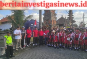 Meriahkan HUT RI, Polsek Marga Amankan Jalur Jalan Santai Desa Selanbawak