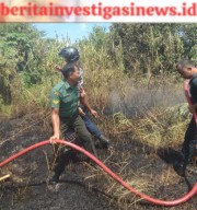 Lahan Kosong Terbakar, Babinsa Bersama Warga Padamkan Apinya