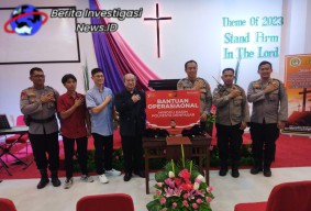 Bersama Jemaat Gereja Polsek Denbar Dampingi Polresta Denpasar Gelar Program Minggu Kasih