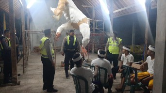 Patroli Gabungan Polsek Densel dan Dit Samapta Polda Bali Sambangi Lokasi Pembuatan Ogoh Ogoh