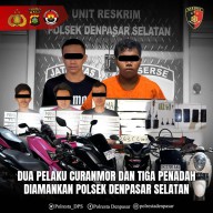Dua Pelaku Curanmor dan Tiga Penadah Diamankan Polsek Denpasar Selatan