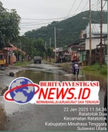 Warga Keluhkan Jalan Nasional Rumbia – Buyat di Desa Ratatotok 2 kecamatan Ratatotok Saat Hujan Tergenang Air !!!