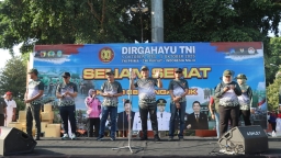 Kapolres Nganjuk Hadiri Bakti Sosial dan Olahraga Bersama Peringati HUT TNI ke-80