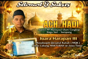 Santri Berbakat ACH. HADI dari PP Masyaul Ullum Congkop, Sukses Juara Harapan III MQK se-Jawa Timur