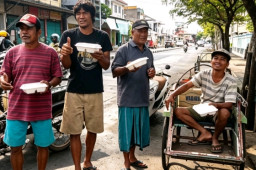 Dandim 0828/Sampang Gandeng Awak Media Bagikan Nasi Kotak untuk Tukang Becak di Hari Jumat Berkah
