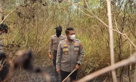 Sinergitas Polres Ngawi Bersama TNI dan Pemkab Upaya Padamkan Api di Lereng Gunung Lawu