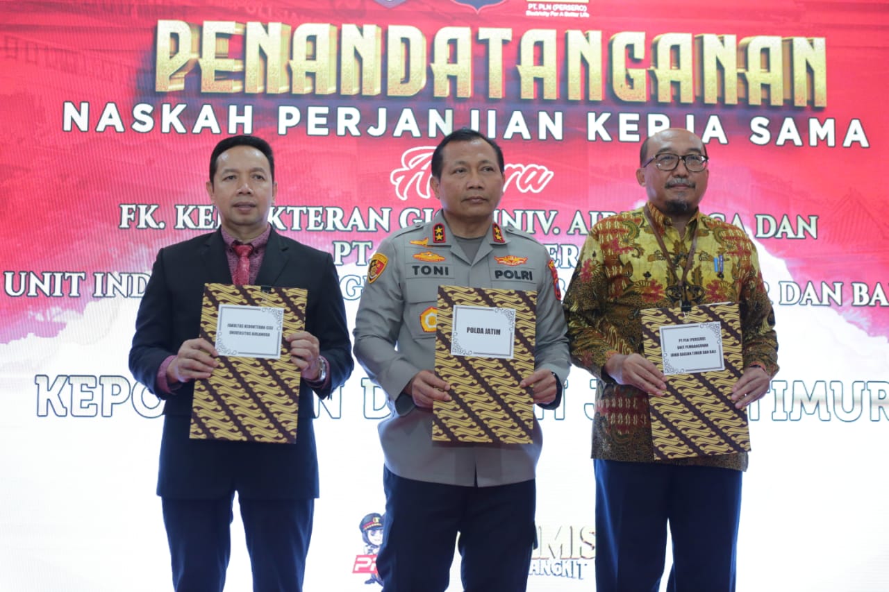 Polda Jatim Tandatangani Perjanjian Kerja Sama Dengan FKG Unair dan PT. PLN (Persero)