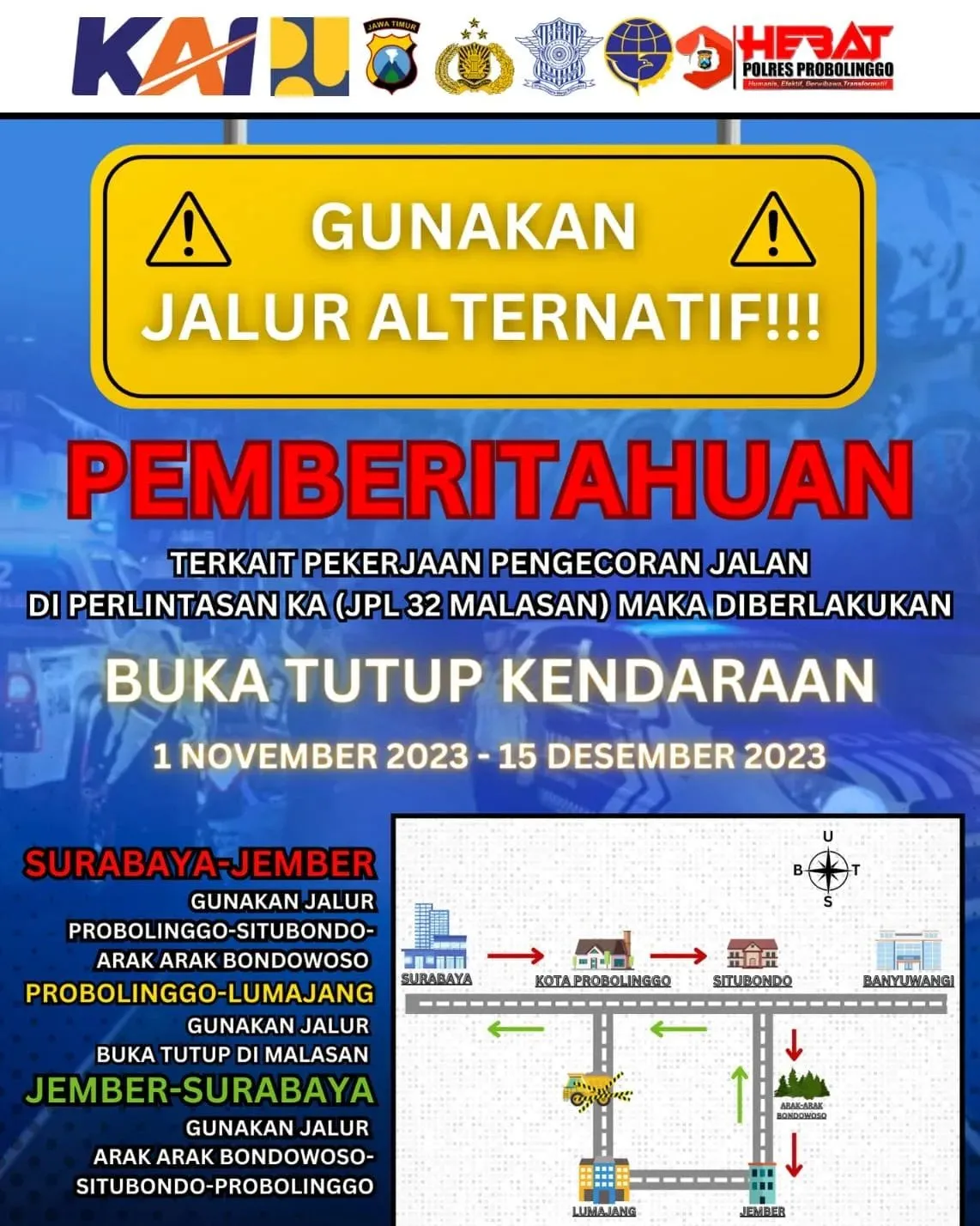 Polres Probolinggo Siapkan Rute Alternatif Antisipasi Kepadatan Arus Akibat Pelebaran Jalan Perlintasan Rel KA Malasan