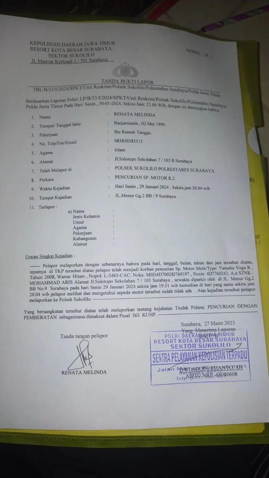 Curanmor Makin Marak, Salah Satu Motor Milik Wartawan Jadi Korban