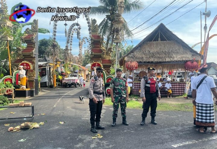 Pam Upacara Tawur Pura Dalem Camusen, Polsek Blahbatuh Berdayakan Sipandu Beradat