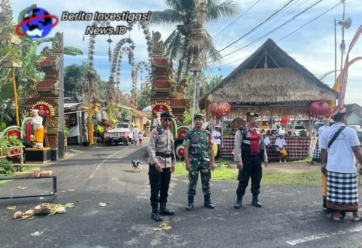 Pam Upacara Tawur Pura Dalem Camusen, Polsek Blahbatuh Berdayakan Sipandu Beradat