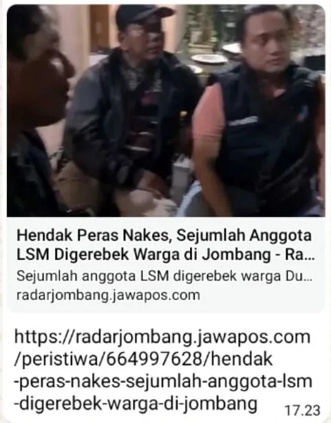 Sempat Viral Terkait Pemberitaan Berjudul, Hendak Peras Nakes Sejumlah Anggota LSM di Gerebek Warga Jombang, Ini penjelasan Sebenarnya