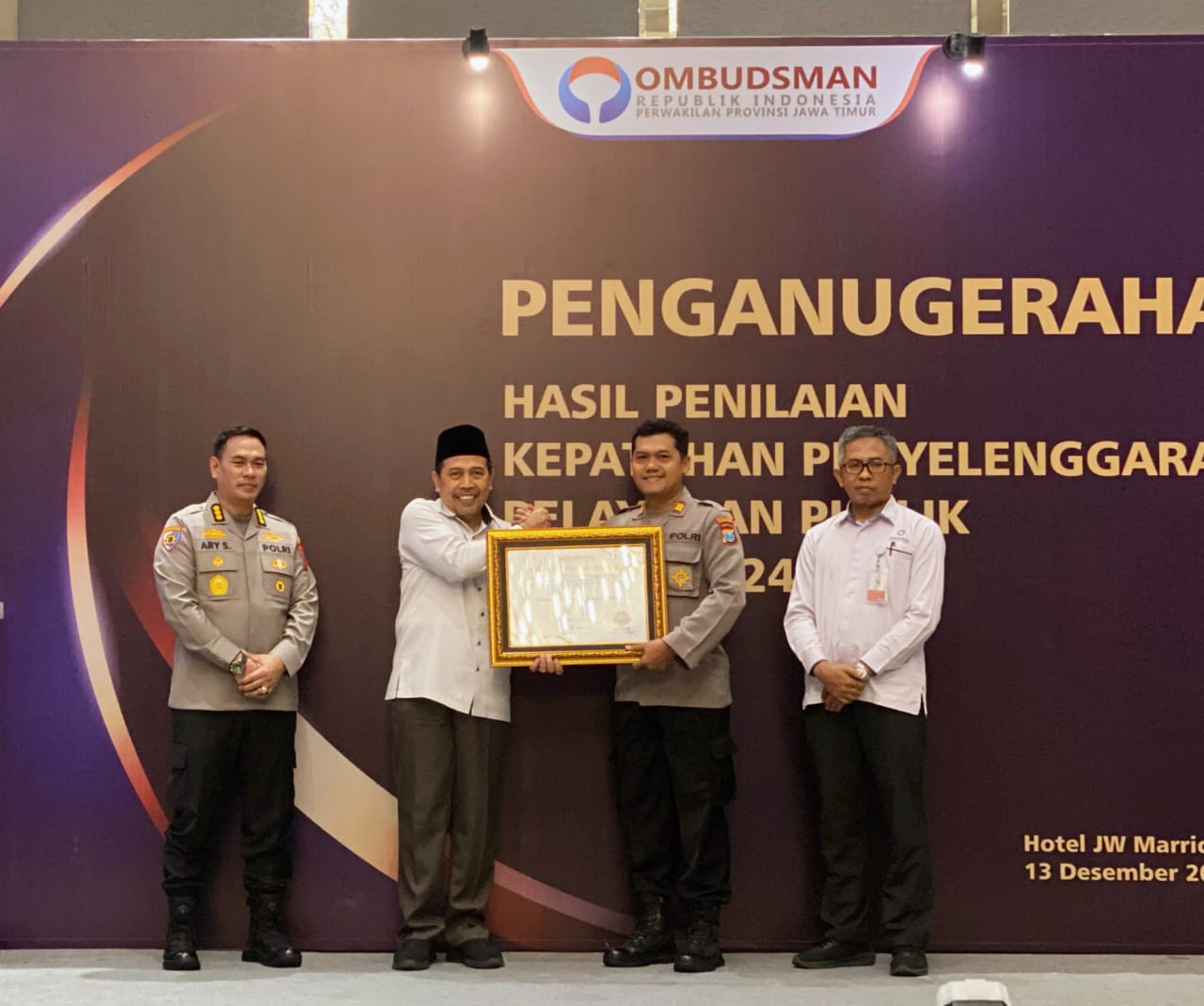 Polres Tulungagung Raih Predikat Kualitas Tinggi Dalam Penilaian Kepatuhan Penyelenggaraan Pelayanan Publik Dari Ombudsman RI