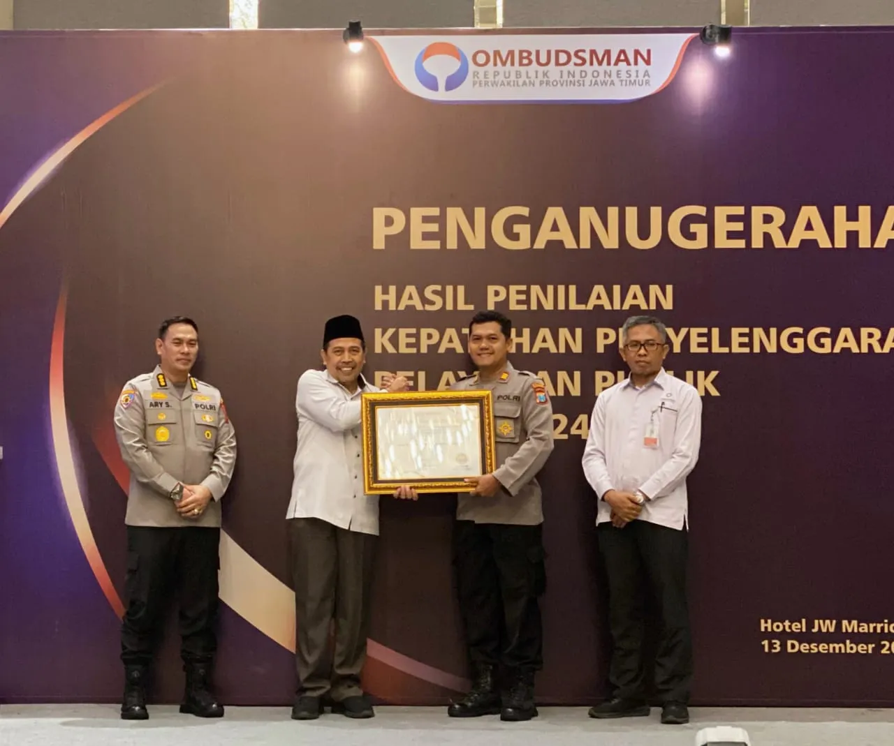 Polres Tulungagung Raih Predikat Kualitas Tinggi Dalam Penilaian Kepatuhan Penyelenggaraan Pelayanan Publik Dari Ombudsman RI