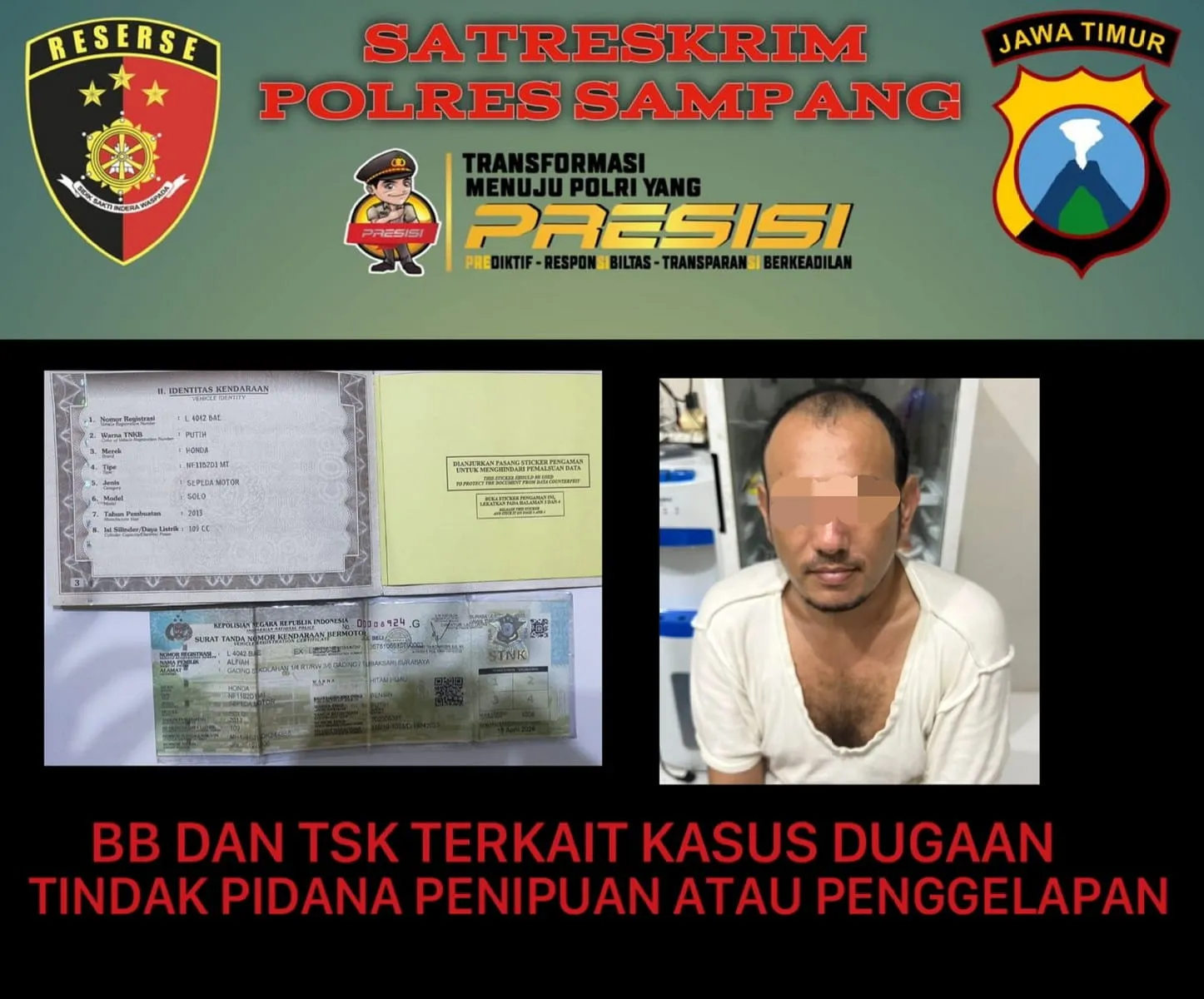 Satreskrim Polres Sampang Amankan Pelaku Tipu Gelap Modus Minta Antar Beli Ban Sepeda