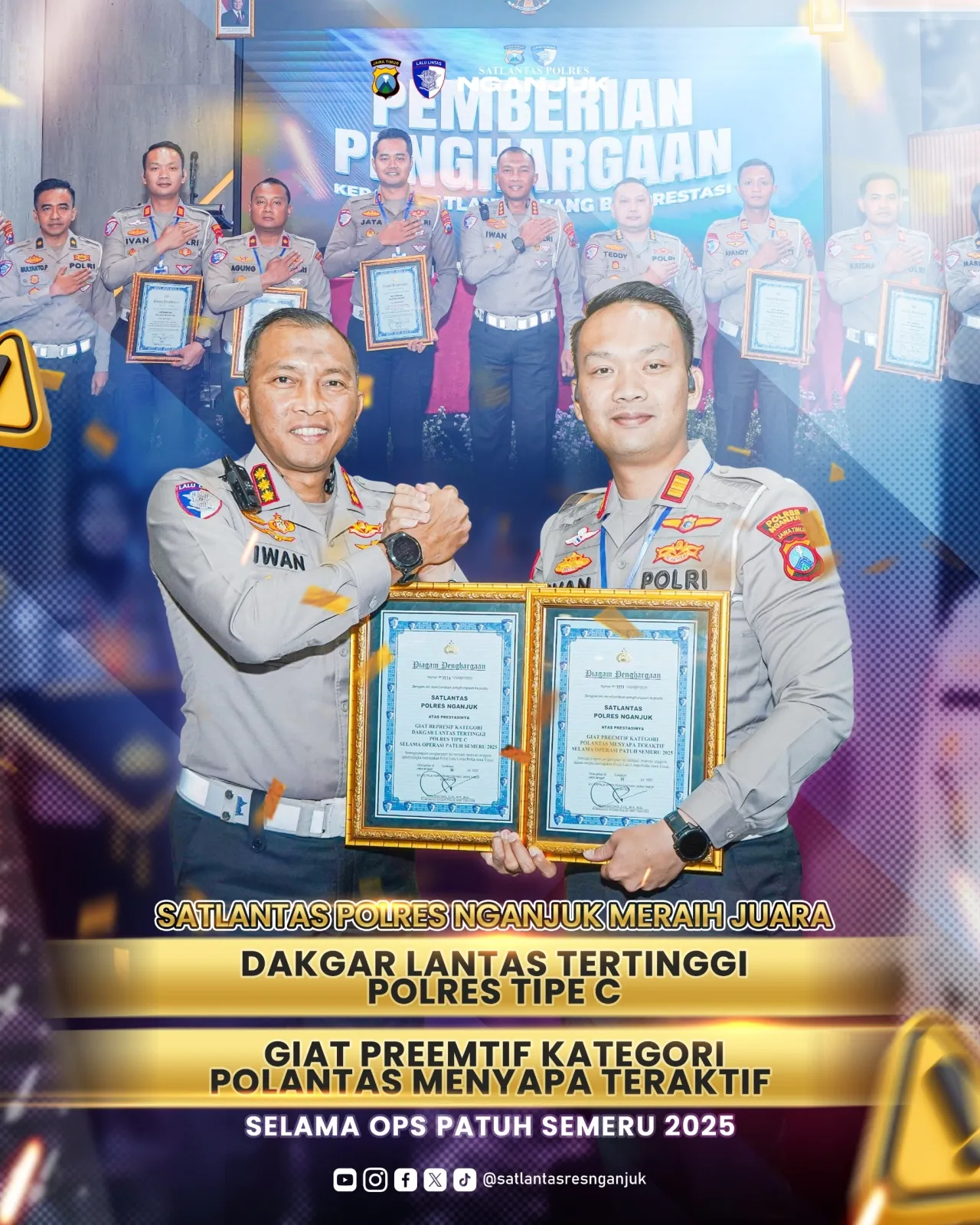Satlantas Polres Nganjuk Raih 3 Penghargaan Tingkat Polda Jatim dalam ANEV Kamseltibcarlantas 2025