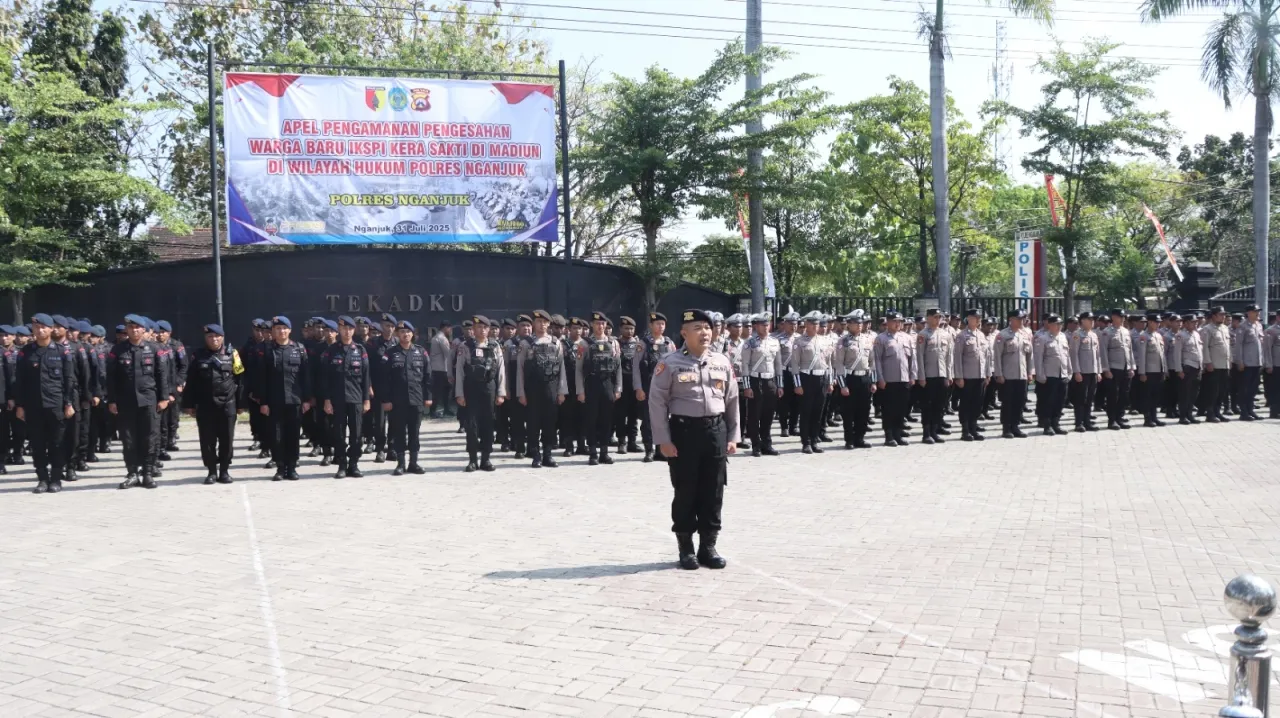 Apel Pengamanan Pengesahan IKSPI, Kapolres Nganjuk Tegaskan Kesiapan Personel Jaga Kamtibmas