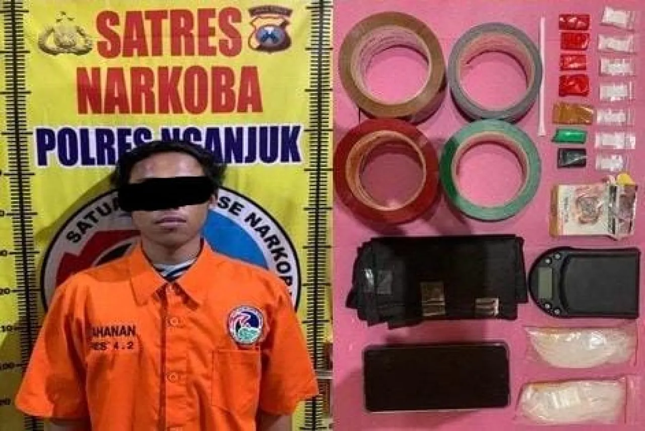 Satresnarkoba Polres Nganjuk Bekuk Pengedar Sabu di Sawahan, Amankan Barang Bukti 3,69 Gram