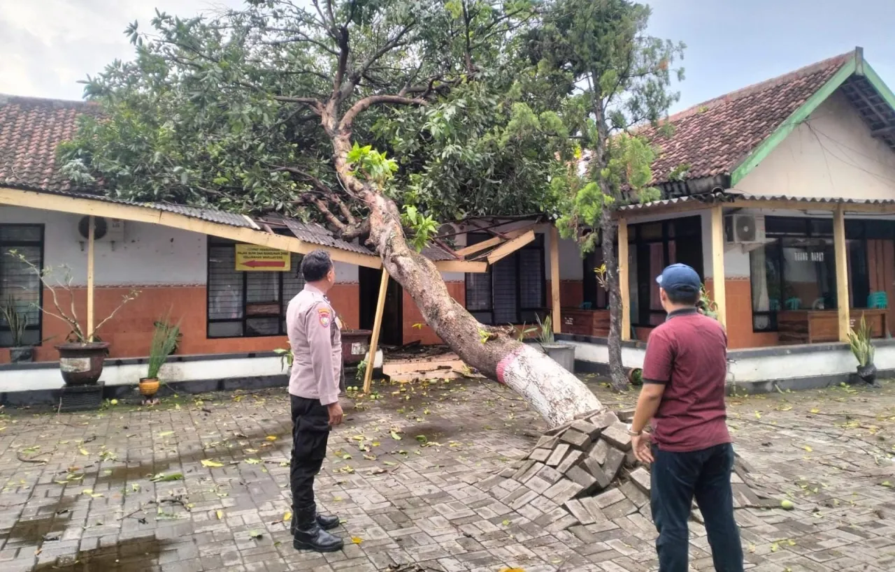 Gerak Cepat Polsek Warujayeng Tangani Dampak Angin Kencang di Tanjunganom