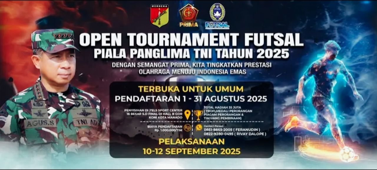 Kodam XIII/Merdeka Gelar Open Tournament Futsal Piala Panglima TNI Sambut HUT TNI ke-80