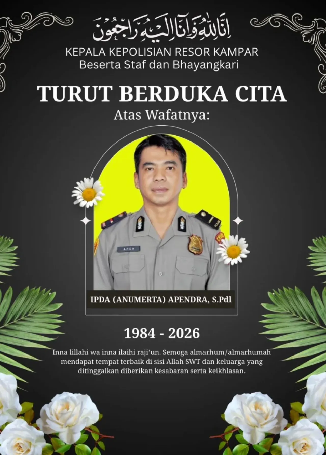 Apendra Gugur saat Kawal Malam Takbiran Diberi KPLB, Kapolda Riau: Jadi Warisan Abadi