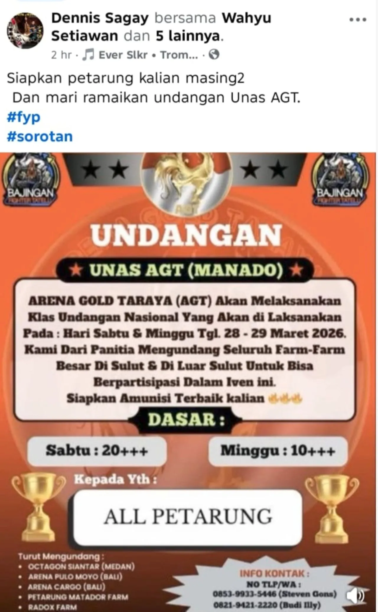 “AGT Kembali Beroperasi: Dugaan Judi Sabung Ayam Terstruktur Uji Nyali Aparat, Kapolda Sulut Didesak Bertindak Tegas”