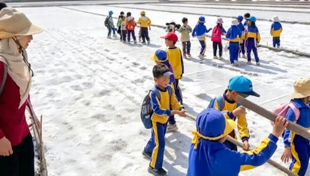 TK Nurul Hidayah Edukasi Siswa ke Tambak Garam, Aufa Marom Luncurkan Buku "Petualangan Garam dari Laut"
