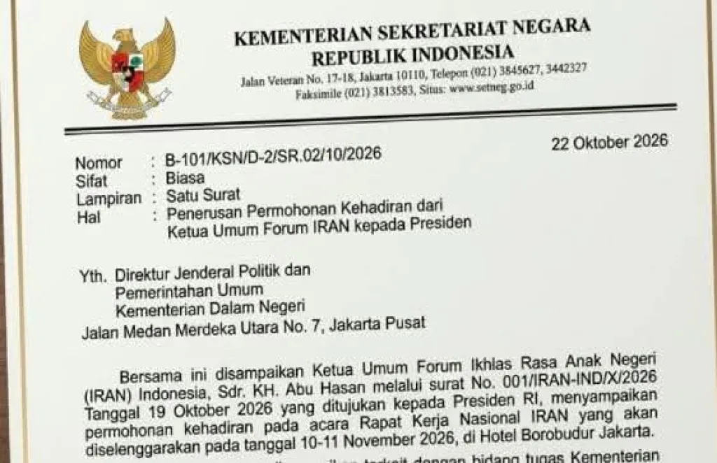 Surat Resmi Kemensetneg Terbit, Forum IRAN INDONESIA Bersiap Gelar RAKERNAS di Jakarta