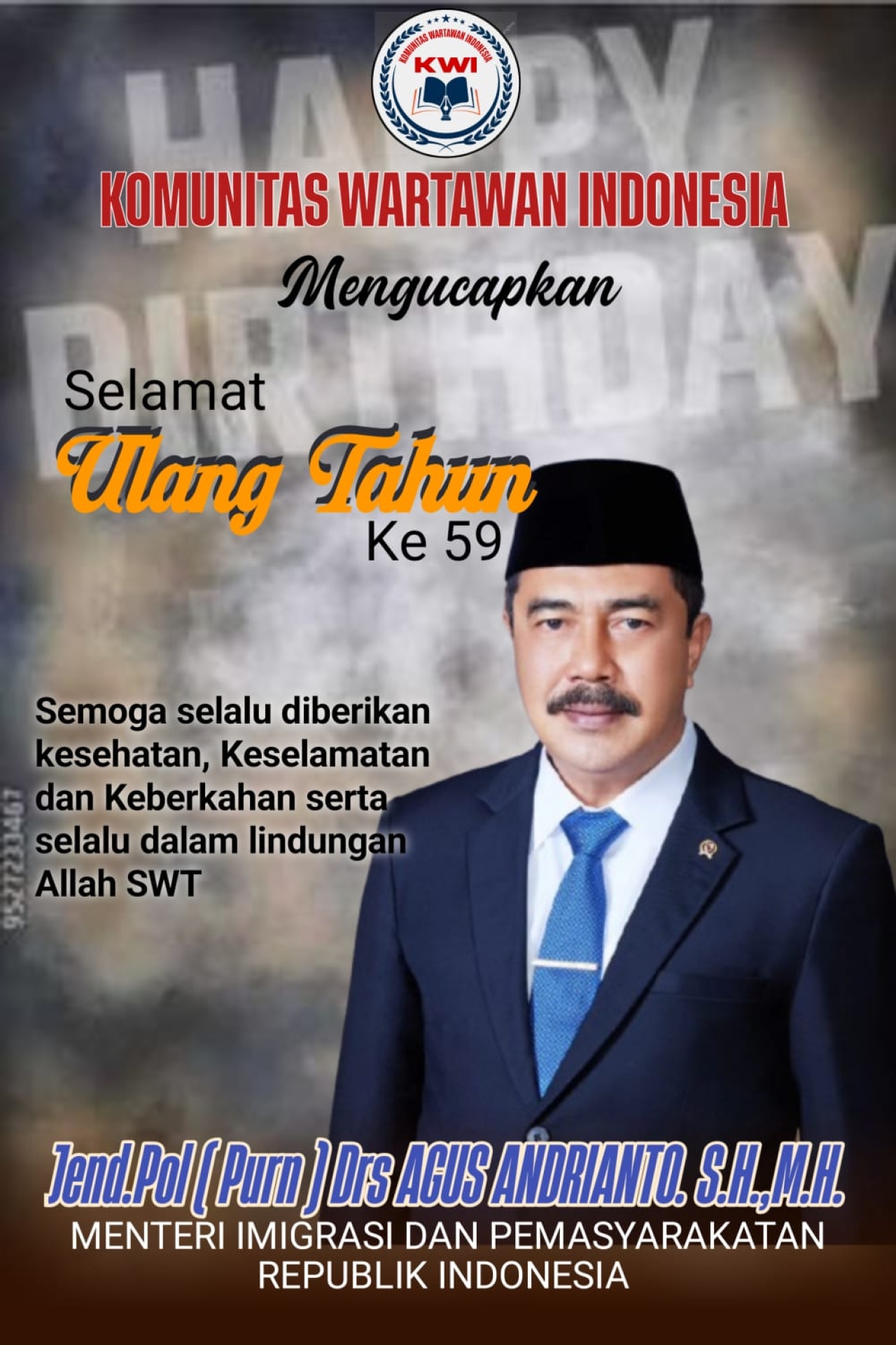 Ketua Umum (KWI) Beserta Staf Mengucapkan Selamat Ulang Tahun ke 59 Kepada Menteri Imigrasi dan Pemasyarakatan RI