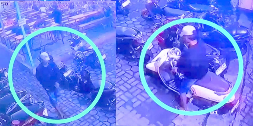 Terekam CCTV! Maling Bertopi Putih Gasak Honda Scoopy di Warkop Kedung Mangu Surabaya