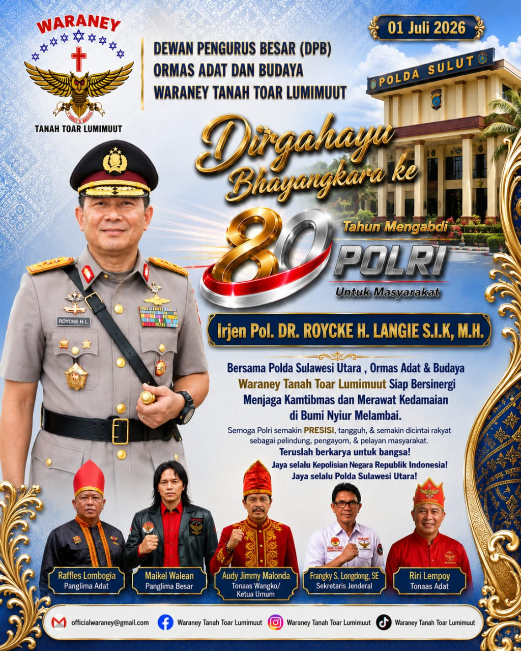 Waraney Tanah Toar Lumimuut Apresiasi Polri di Hari Bhayangkara ke-80, Siap Perkuat Sinergi Jaga Sulawesi Utara