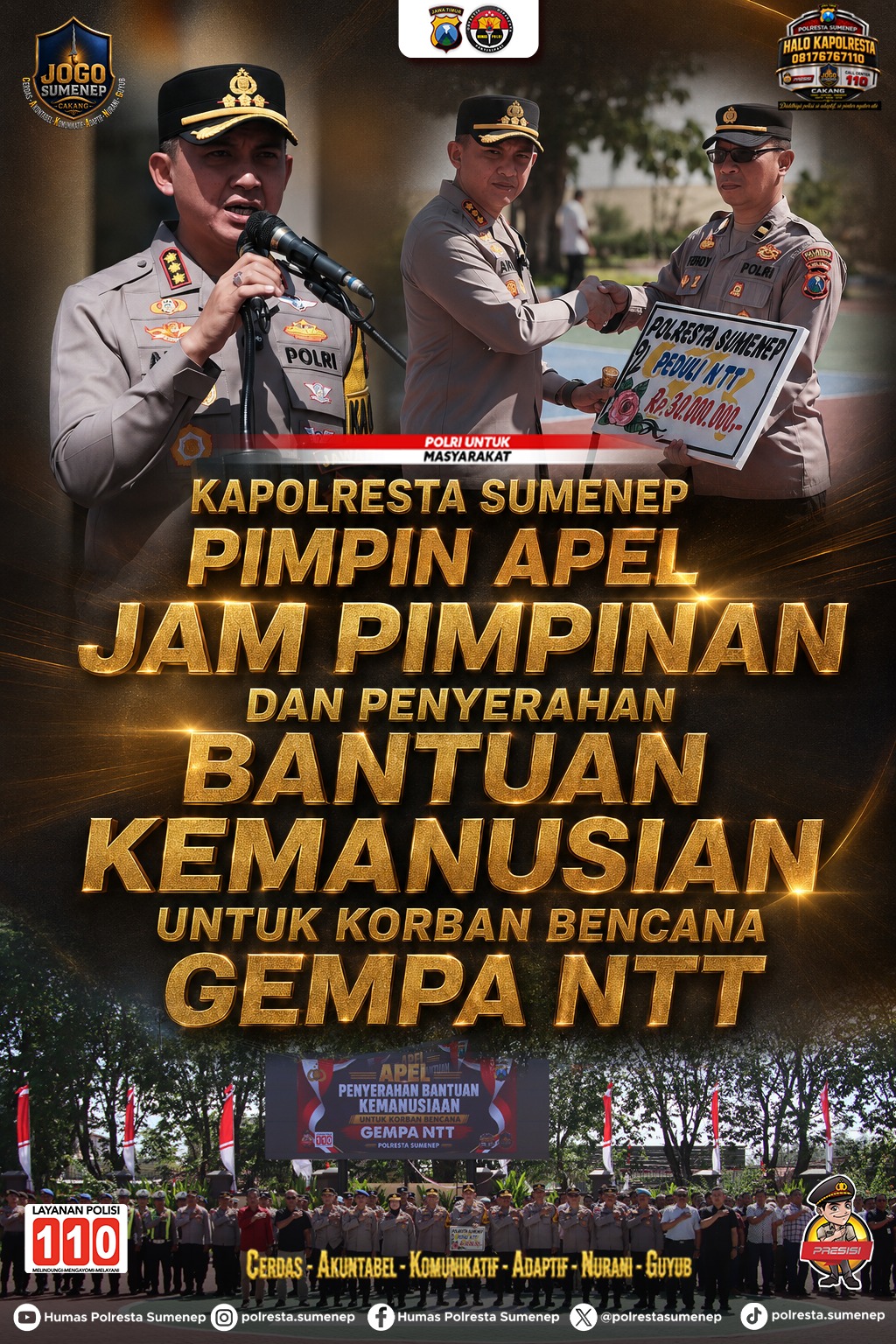 Kapolresta Sumenep Pimpin Apel Jam Pimpinan dan Penyerahan Bantuan Kemanusiaan untuk Korban Gempa NTT