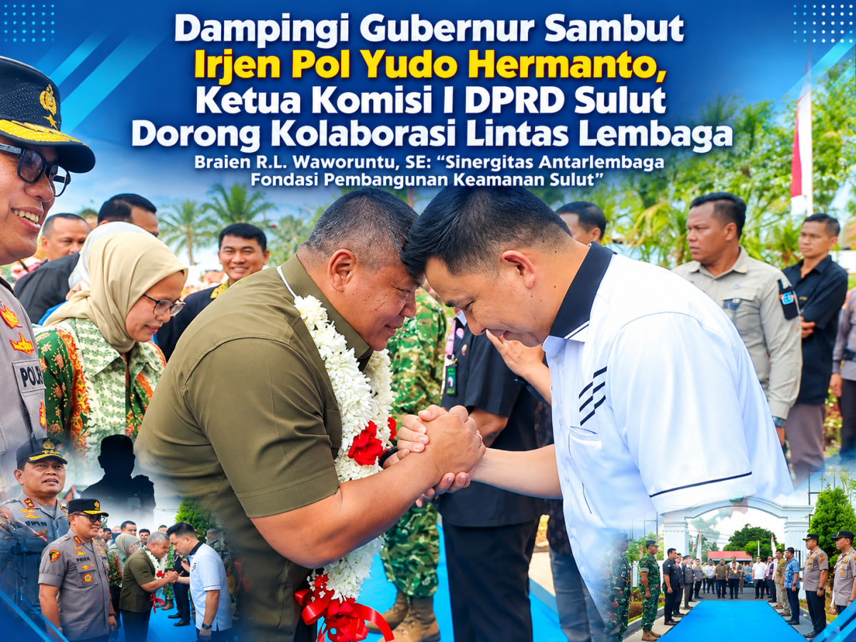 Ketua Komisi I DPRD Sulawesi Utara, Braien R.L. Waworuntu, SE. menyambut kedatangan Kapolda Sulut yang baru, Irjen Pol. Yudo Hermanto, S.I.K., M.M., di Bandara Internasional Sam Ratulangi.